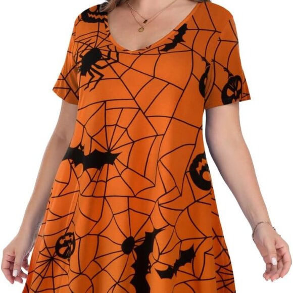 Women's Plus Size T Shirt Dress Casual Summer Short Sleeve V Neck Pockets - Picture 2 of 6